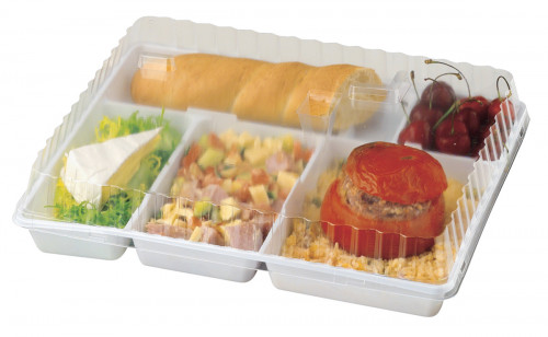Plateau repas rectangulaire blanc plastique 32x26x3,5 cm Alphaform (50 pièces)