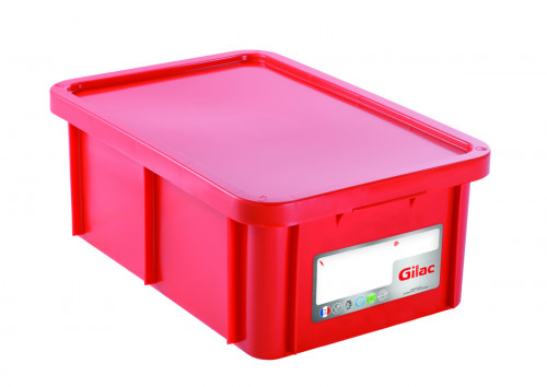 Bac gerbable Avec couvercle rouge plastique 60x40x23 cm 35 L fond plein parois pleines Gilac
