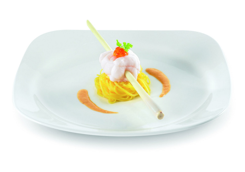 Assiette plate carré ivoire porcelaine vitrifiée 27x27 cm Ska Rak