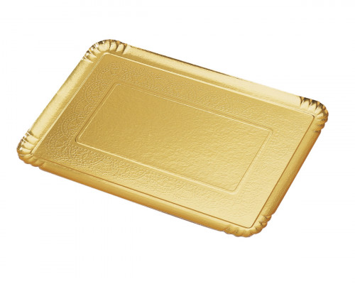 Plateau traiteur rectangulaire or carton 42x28 cm (25 pièces)