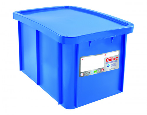 Bac Avec couvercle bleu plastique 60x40x33 cm 55 L fond plein parois pleines Gilactiv Gilac