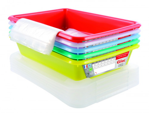 Lot de 5 bacs plats temoin 3L avec couvercle Avec couvercle plastique 35x24x8 cm 3 L fond plein parois pleines Gilac (5 pièces)