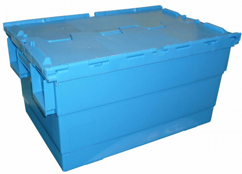 Bac avec couvercle «&nbsp;crocodile&nbsp;» Avec couvercle bleu plastique 60x40x31,5 cm 55 L fond plein parois pleines Gilac
