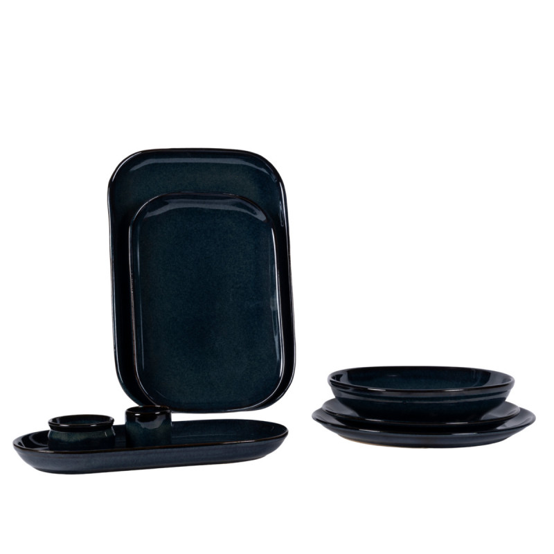 Assiette plate rond bleu grès émaillé Ø 24 cm Gres Couleur Pro.mundi
