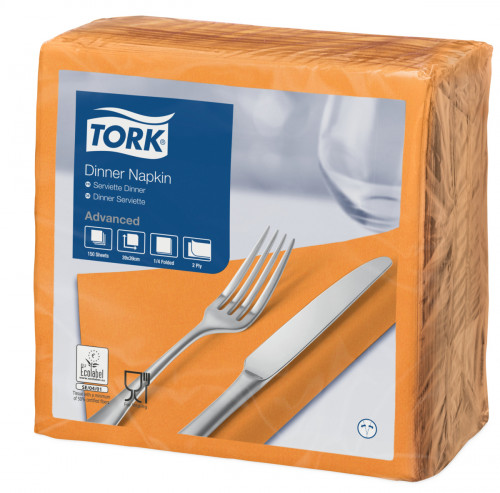 Serviette orange ouate de cellulose 39x39 cm Tork (150 pièces)