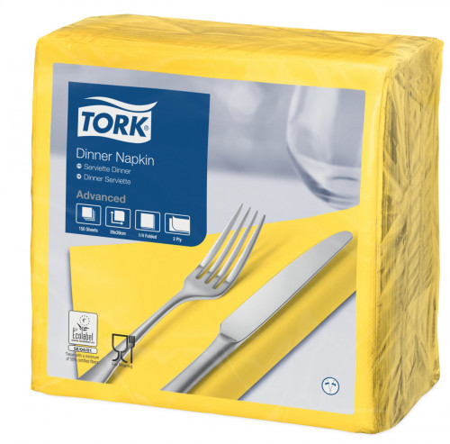 Serviette jaune ouate de cellulose 39x39 cm Tork (150 pièces)