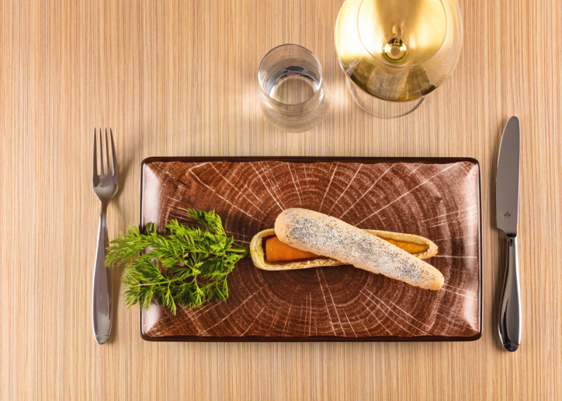 Assiette plate rectangulaire brun porcelaine vitrifiée 33,8x18,3 cm Woodart Rak