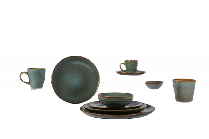 Assiette plate rond vert grès émaillé Ø 28 cm Sky Pro.mundi