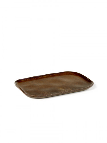 Assiette plate rectangulaire brun grès émaillé 32x23 cm Merci Serax