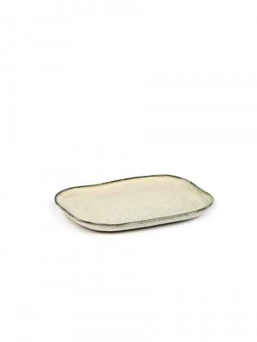 Assiette plate rectangulaire ivoire grès émaillé 9,8x6,5 cm Merci Serax