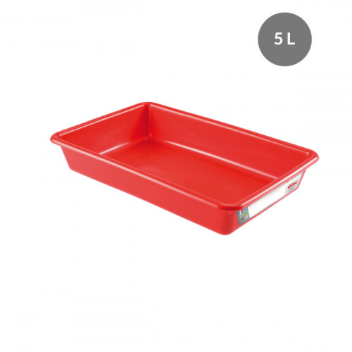 Bac plat HACCP Sans couvercle rouge plastique 44x28,5x7,5 cm 5 L fond plein parois pleines Gilac