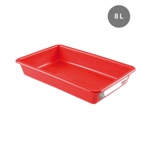 Bac plat HACCP Sans couvercle rouge plastique 49x33,5x7,5 cm 8 L fond plein parois pleines Gilac