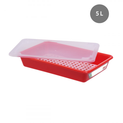 Bac plat HACCP Avec couvercle rouge plastique 45x29x8,5 cm 5 L fond plein parois pleines Gilac