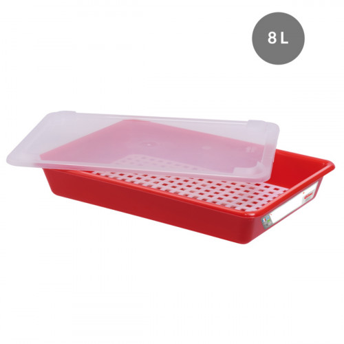 Bac plat HACCP Avec couvercle rouge plastique 49x33,7x9 cm 8 L fond plein parois pleines Gilac