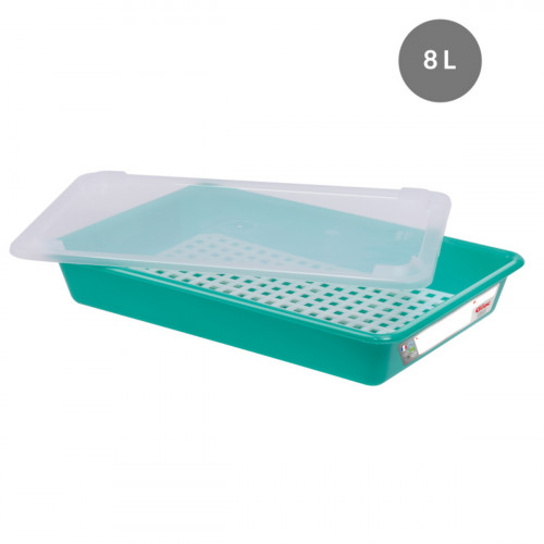 Bac plat HACCP Avec couvercle vert plastique 49x33,7x9 cm 8 L fond plein parois pleines Gilac