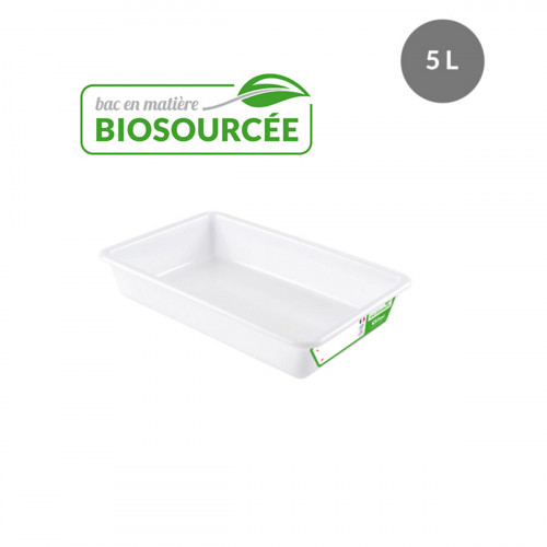 Bac plat Sans couvercle blanc plastique 43,7x28,5x7,5 cm 5 L fond plein parois pleines Gilac