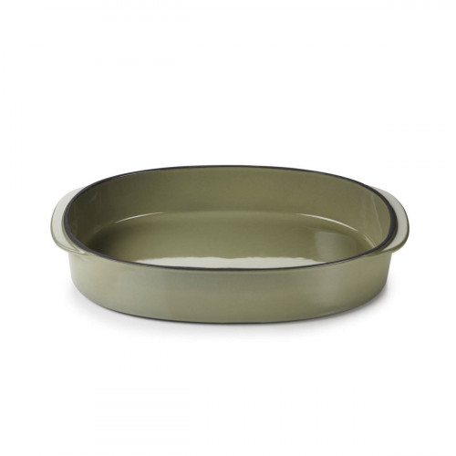 Plat ovale vert porcelaine culinaire 34 cm Caractère Revol