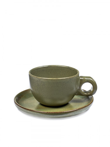 Tasse et sous-tasse à café vert grès émaillé 13 cl Ø 8 cm Surface Serax
