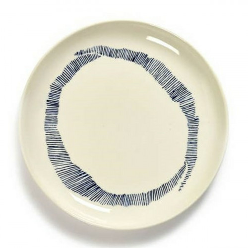 Assiette plate rond blanc swirl - stripes bleu grès émaillé Ø 19 cm Feast By Ottolenghi Serax