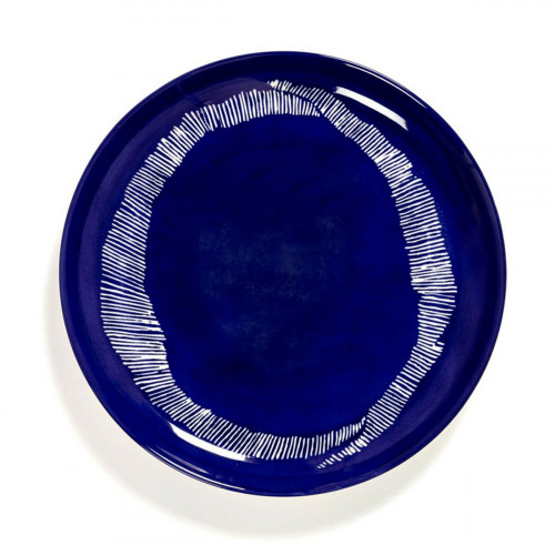 Assiette plate rond lapis lazuli swirl - stripes blancs grès émaillé Ø 22,5 cm Feast By Ottolenghi Serax