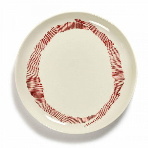Assiette plate rond blanc swirl - stripes rouge grès émaillé Ø 22,5 cm Feast By Ottolenghi Serax