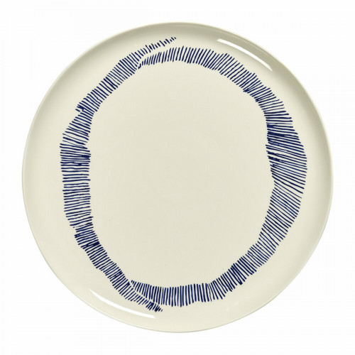 Assiette plate rond blanc swirl - stripes bleu grès émaillé Ø 26,5 cm Feast By Ottolenghi Serax