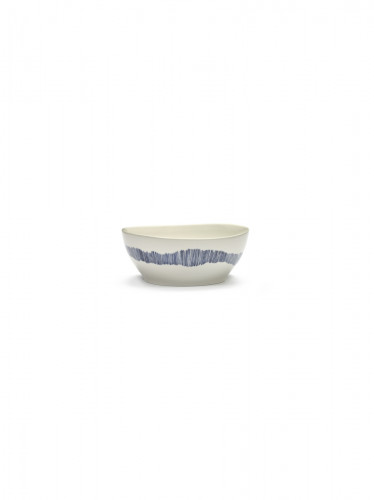 Bol rond blanc swirl - stripes bleu grès émaillé Ø 18 cm Feast By Ottolenghi Serax