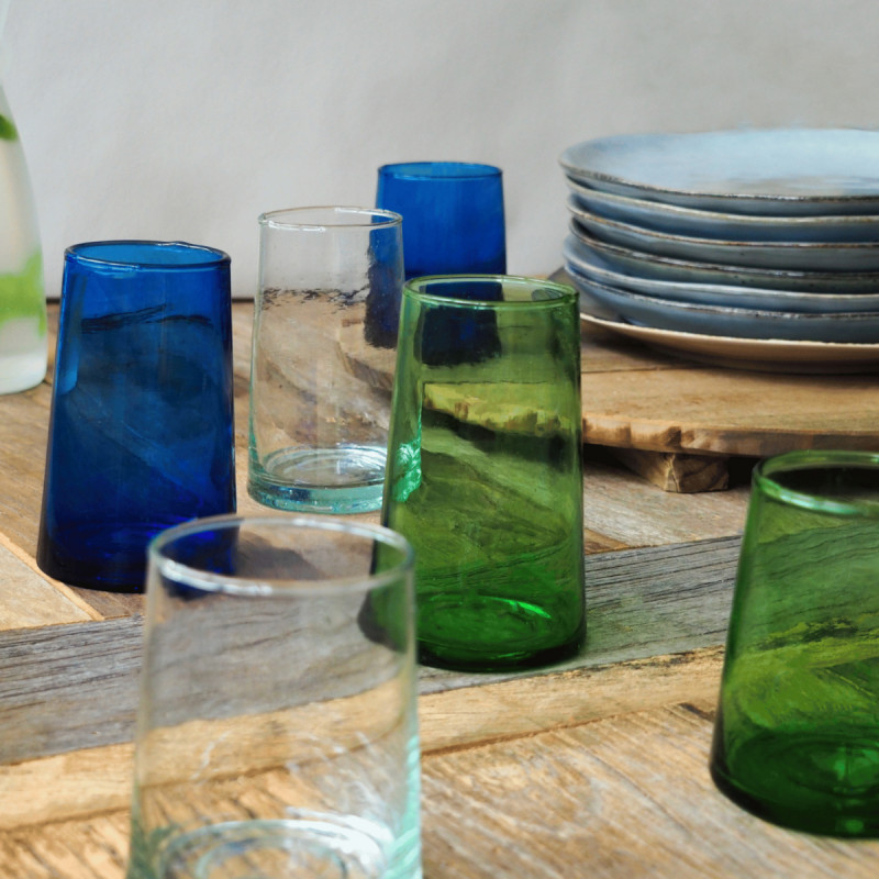 Gobelet forme haute bleu verre recyclé 33 cl Lily Pro.mundi