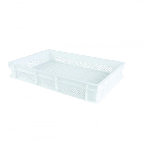 Caisse finement ajourée blanc plastique 60x40x10 cm 18 L fond ajouré parois ajourées Gilac