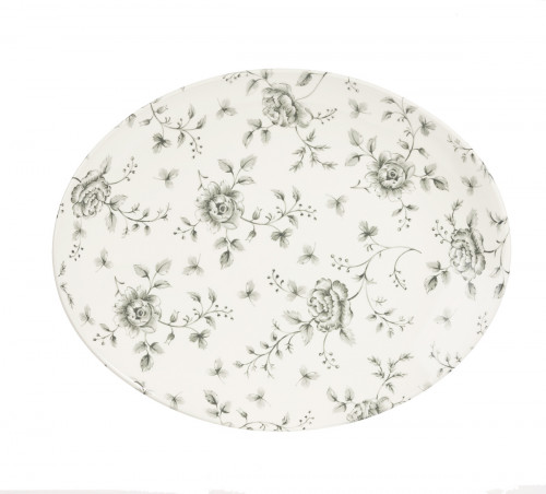 Assiette plate ovale Rose Chintz Gris porcelaine vitrifiée 31,7x25,5 cm Vintage Prints Rose Chintz Churchill