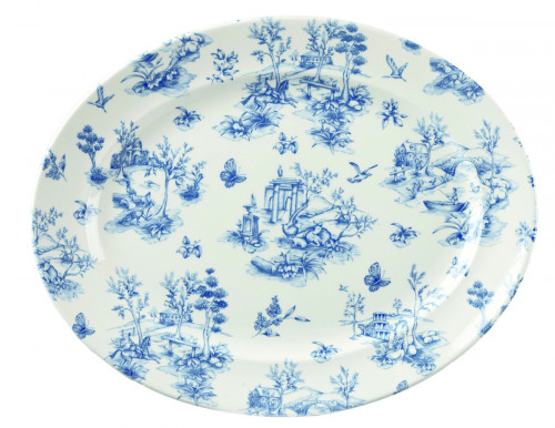 Plat ovale Toile Prague Blue porcelaine vitrifiée 36,5 cm Vintage Prints Toile Churchill