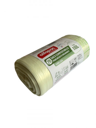 Sac à déchets fécule de pomme de terre transparent 110 L (20 pièces)