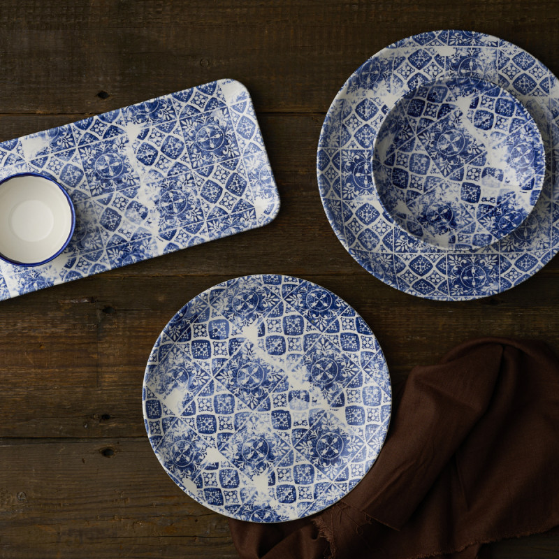 Assiette coupe plate rond bleu porcelaine vitrifiée Ø 21,7 cm Porto Dudson