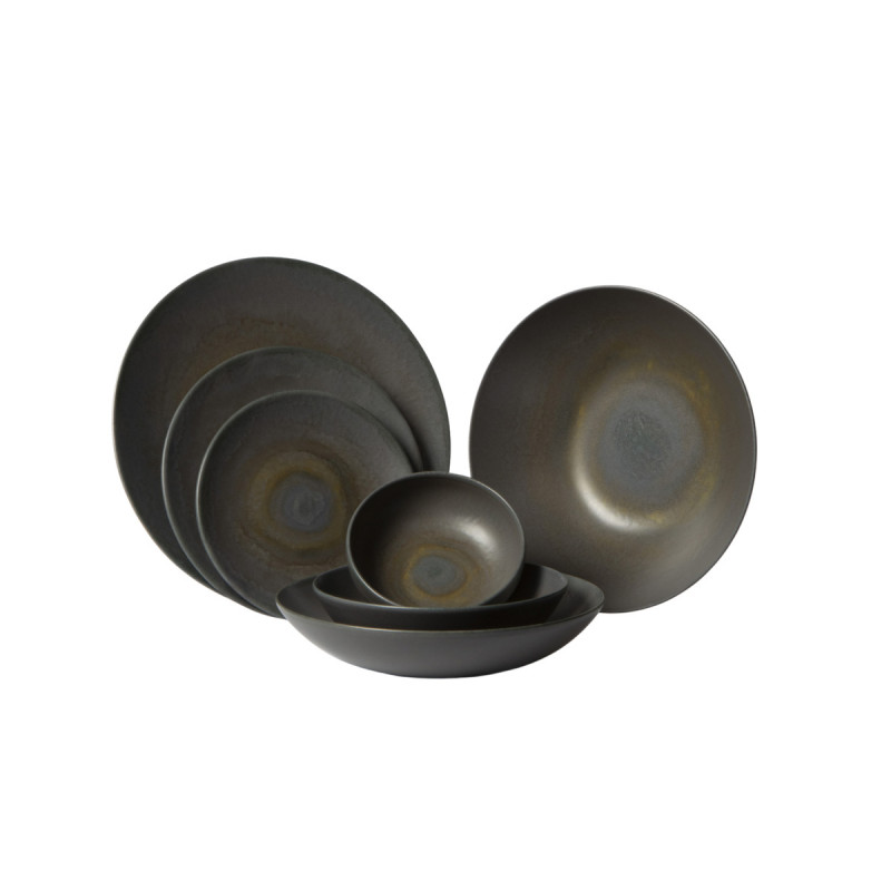 Assiette coupe rond gris brun grès émaillé Ø 21 cm Enigma Accolade