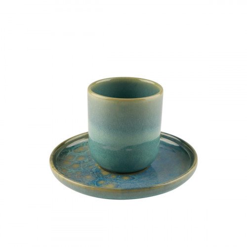 Sous tasse à thé rond bleu grès émaillé Ø 14 cm Magic Accolade