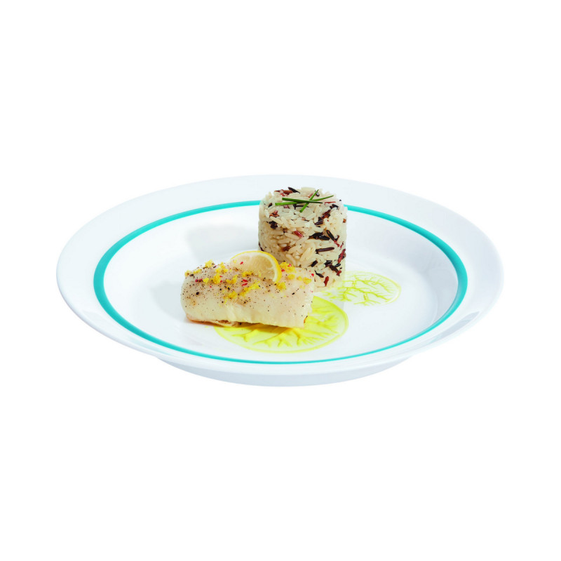 Assiette rond blanc verre opal Ø 19 cm Autonomy Filet Bleu Arcoroc