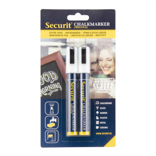 Paquet de 2 feutres craie blanc pointe moyenne Securit