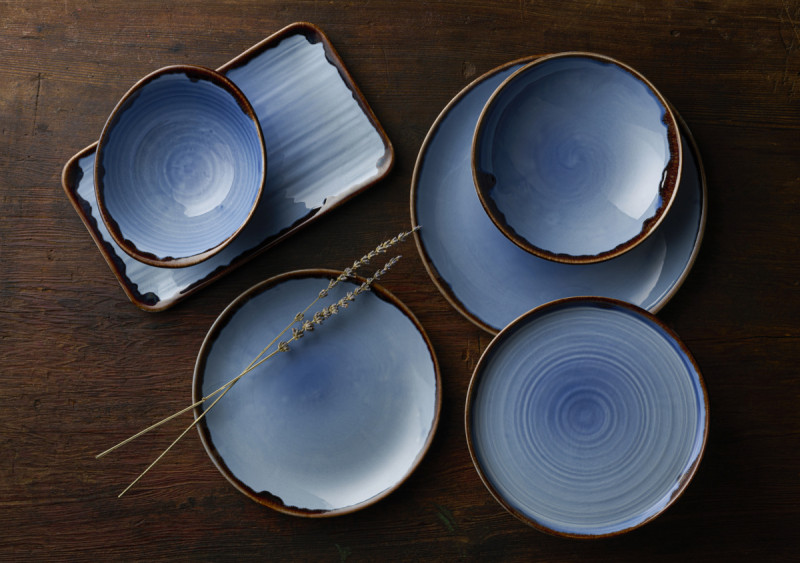 Assiette bord droit rond bleu indigo porcelaine vitrifiée Ø 26 cm Harvest Dudson