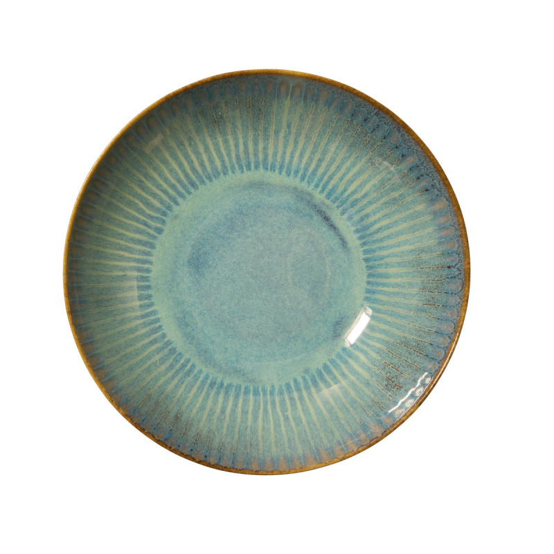 Assiette coupe creuse rond bleu vert grès émaillé Ø 22 cm Lotus Accolade