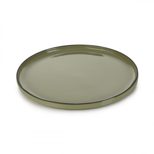 Assiette à bord droit rond kaki porcelaine culinaire Ø 33 cm Caractère Revol