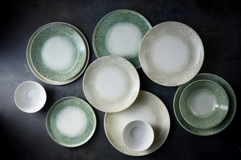 Assiette à bord droit beige porcelaine vitrifiée Ø 26 cm Butterfly Dudson