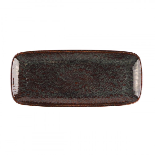 Plat rectangulaire Marron Bleu grès émaillé 28 cm Amber Accolade