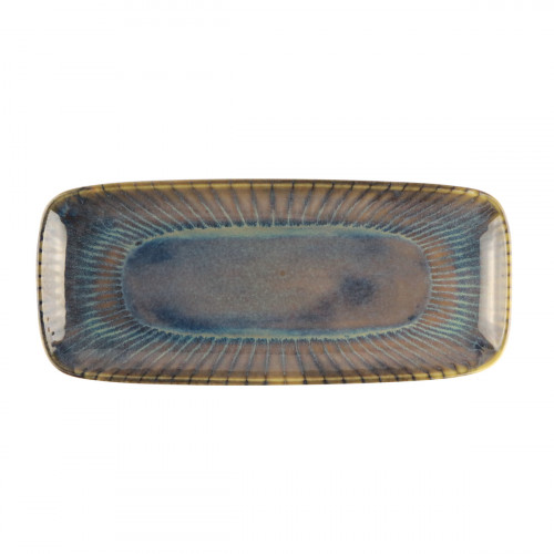 Plat rectangulaire bleu vert grès émaillé 28 cm Lotus Accolade